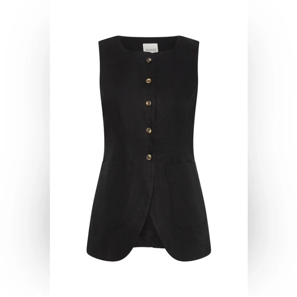 Posse Emma Linen Black Vest Size Medium - Picture 2 of 10